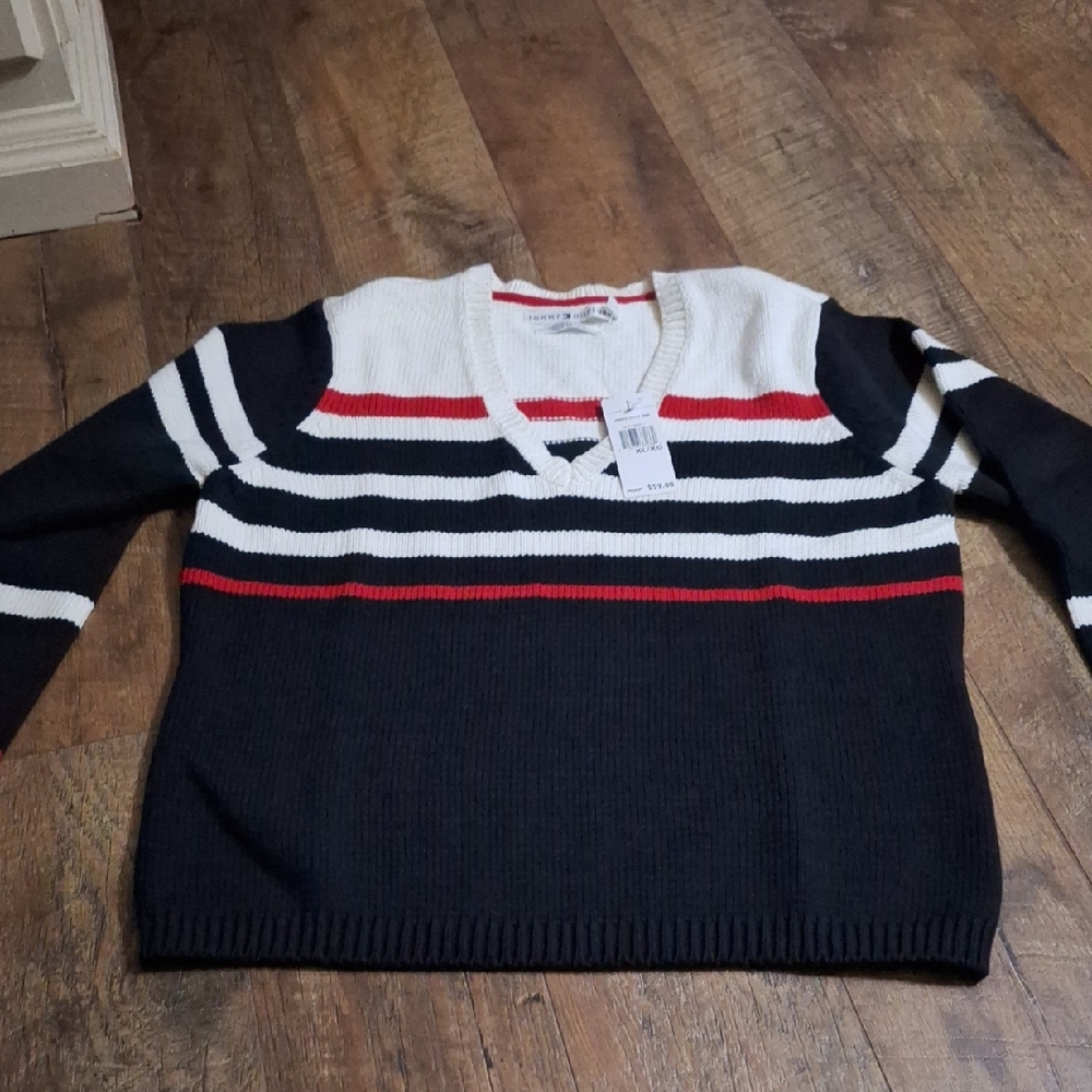Tommy Hilfiger Striped Sweater - Navy, White, Red